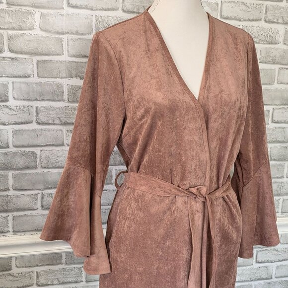 Kut From the Kloth Faux Suede Belted Jacket Dusty Rose Bell Sleeve Pocket Cozy - Picture 9 of 10